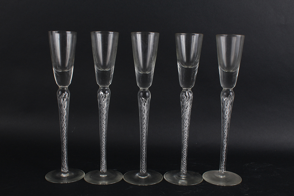 Glass Decanter and Flutes with Interior Braided Detail