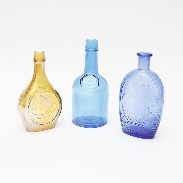 Trio of Vintage Colored Glass Bottles