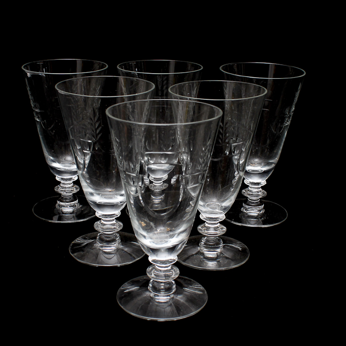 Set of Six Etched Water Goblets