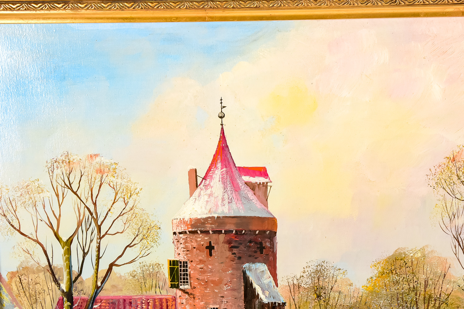 Vintage Oil Painting of Dutch Skaters