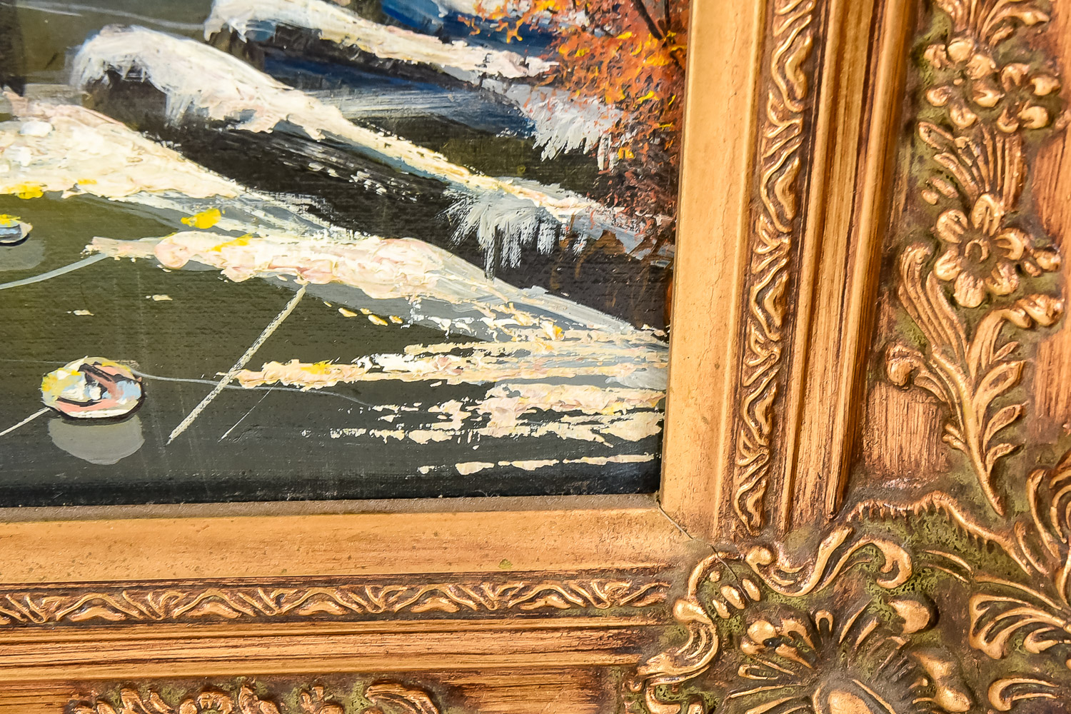 Vintage Oil Painting of Dutch Skaters