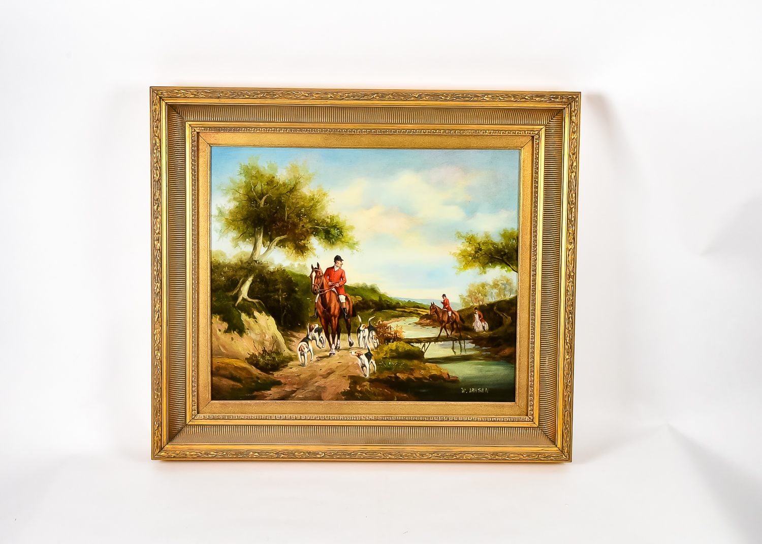Vintage Oil on Canvas Painting of Hunting Scene