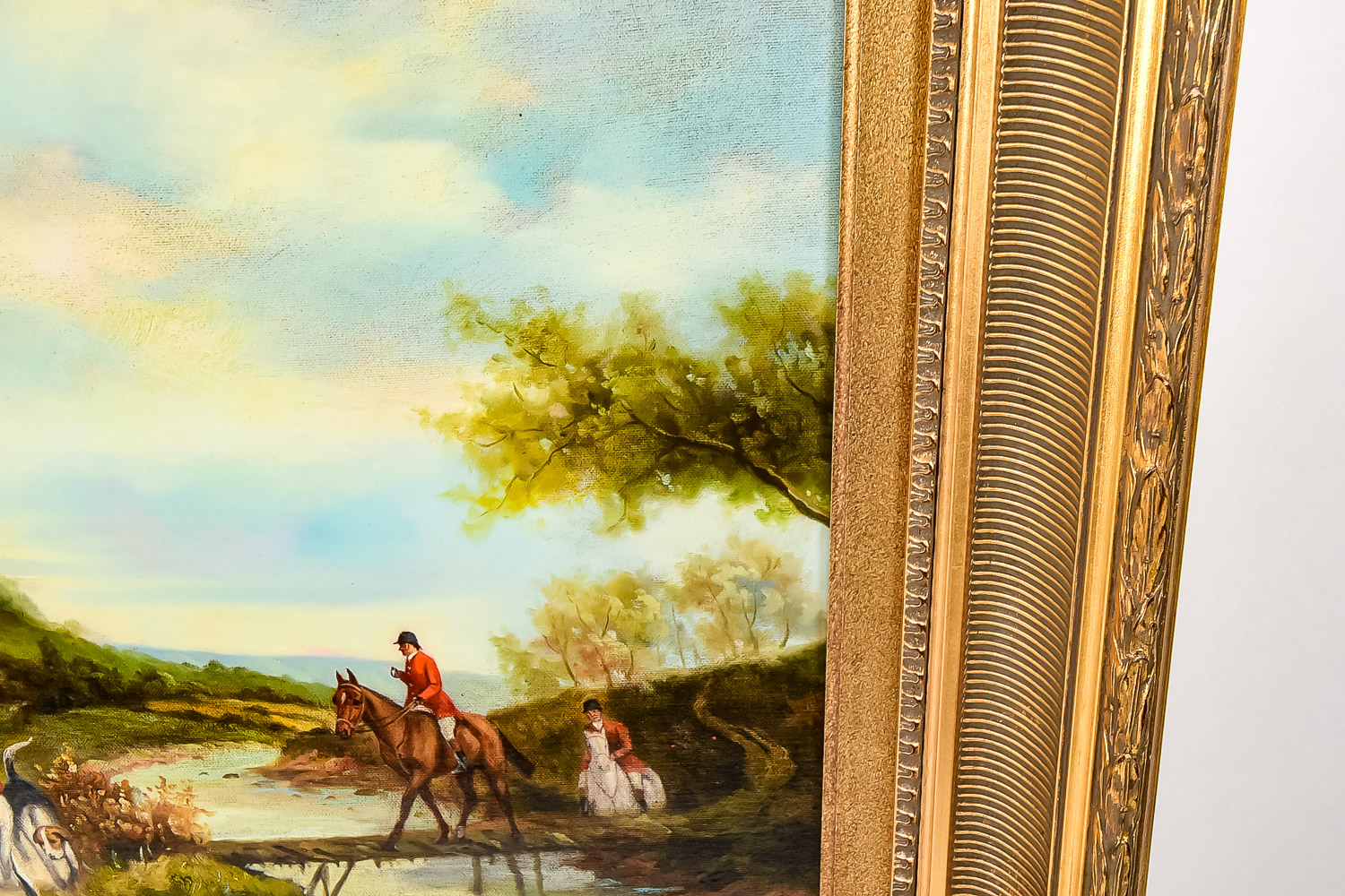 Vintage Oil on Canvas Painting of Hunting Scene