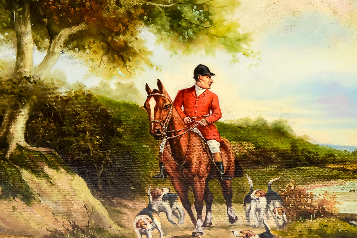 Vintage Oil on Canvas Painting of Hunting Scene