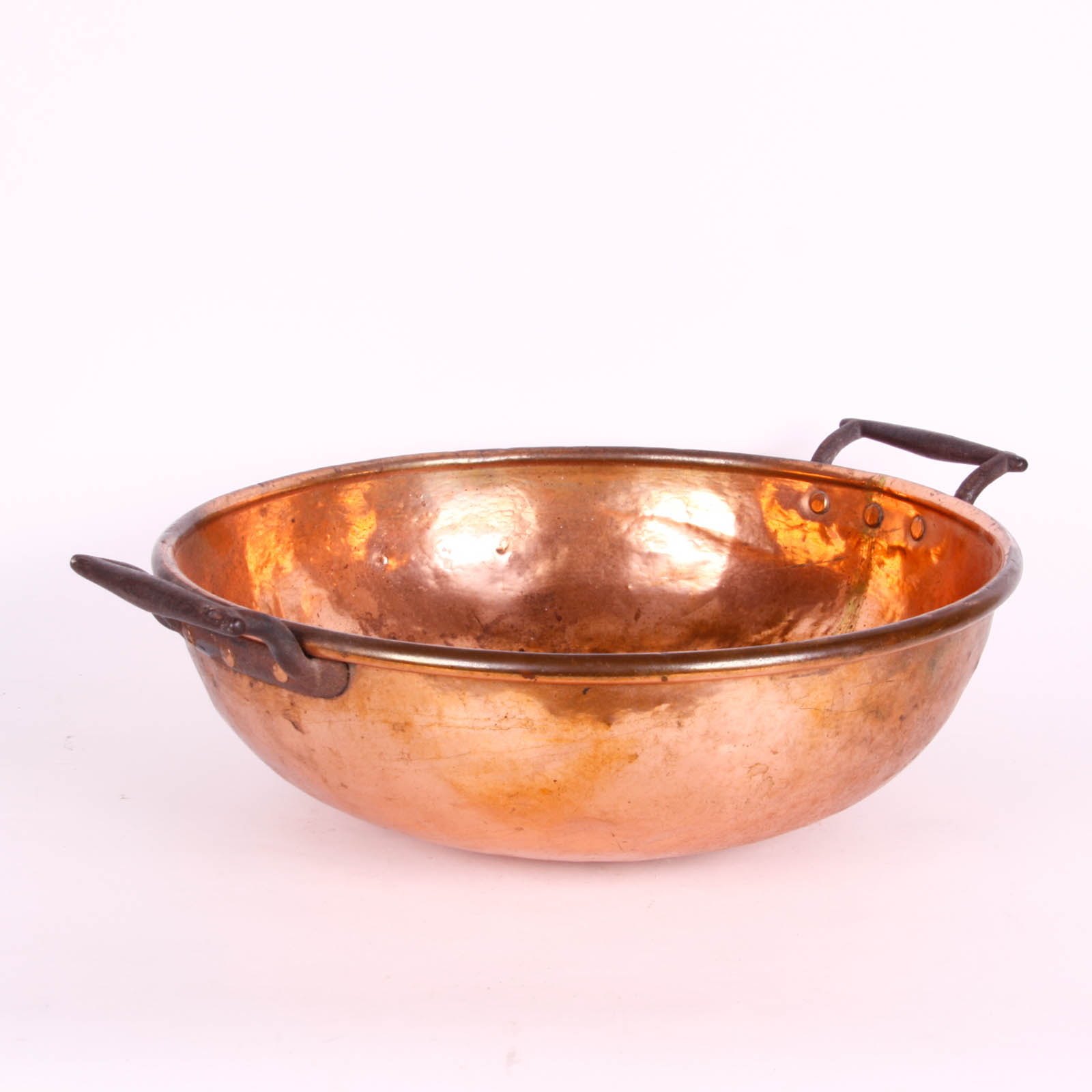 Large Copper Basin with Iron Handles