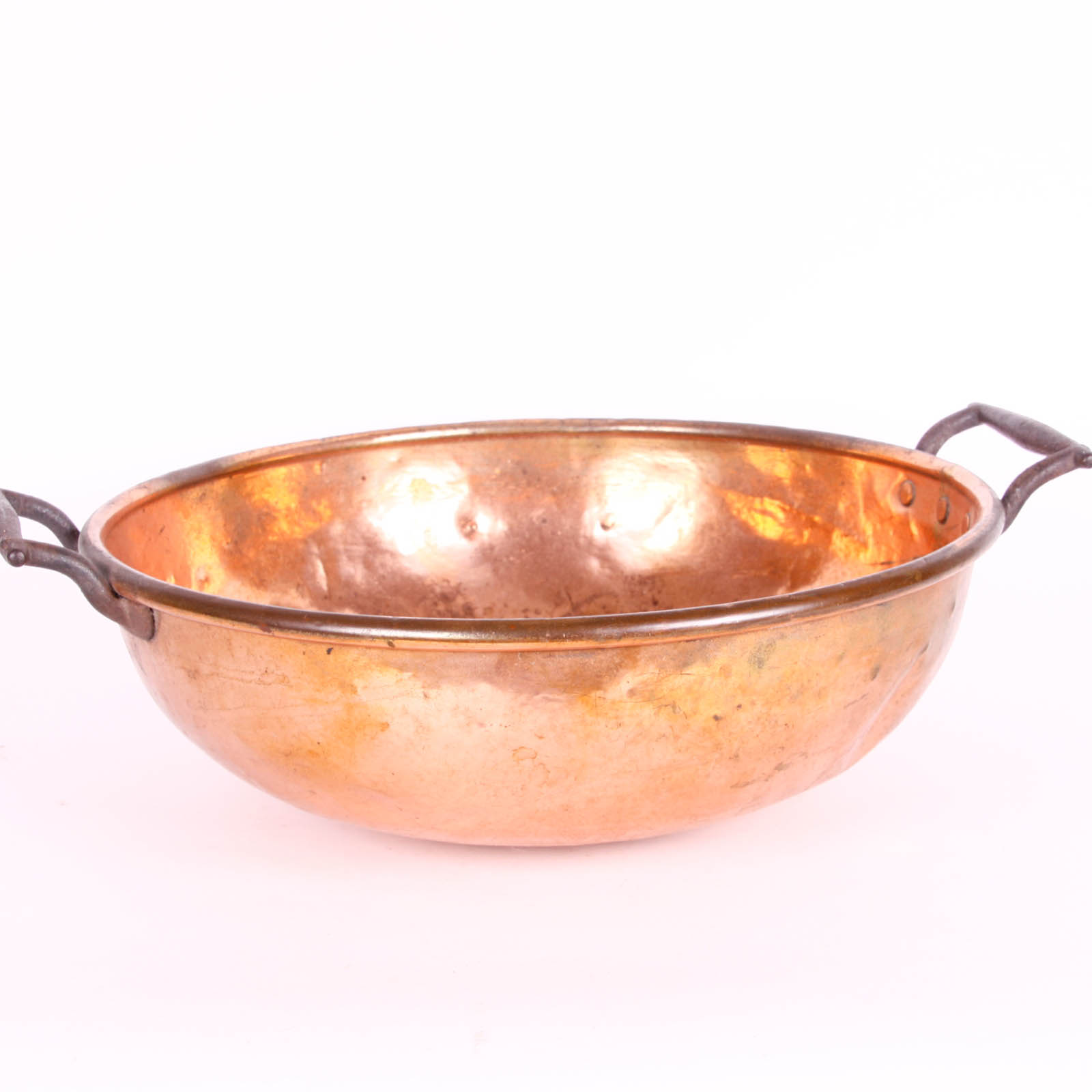 Large Copper Basin with Iron Handles