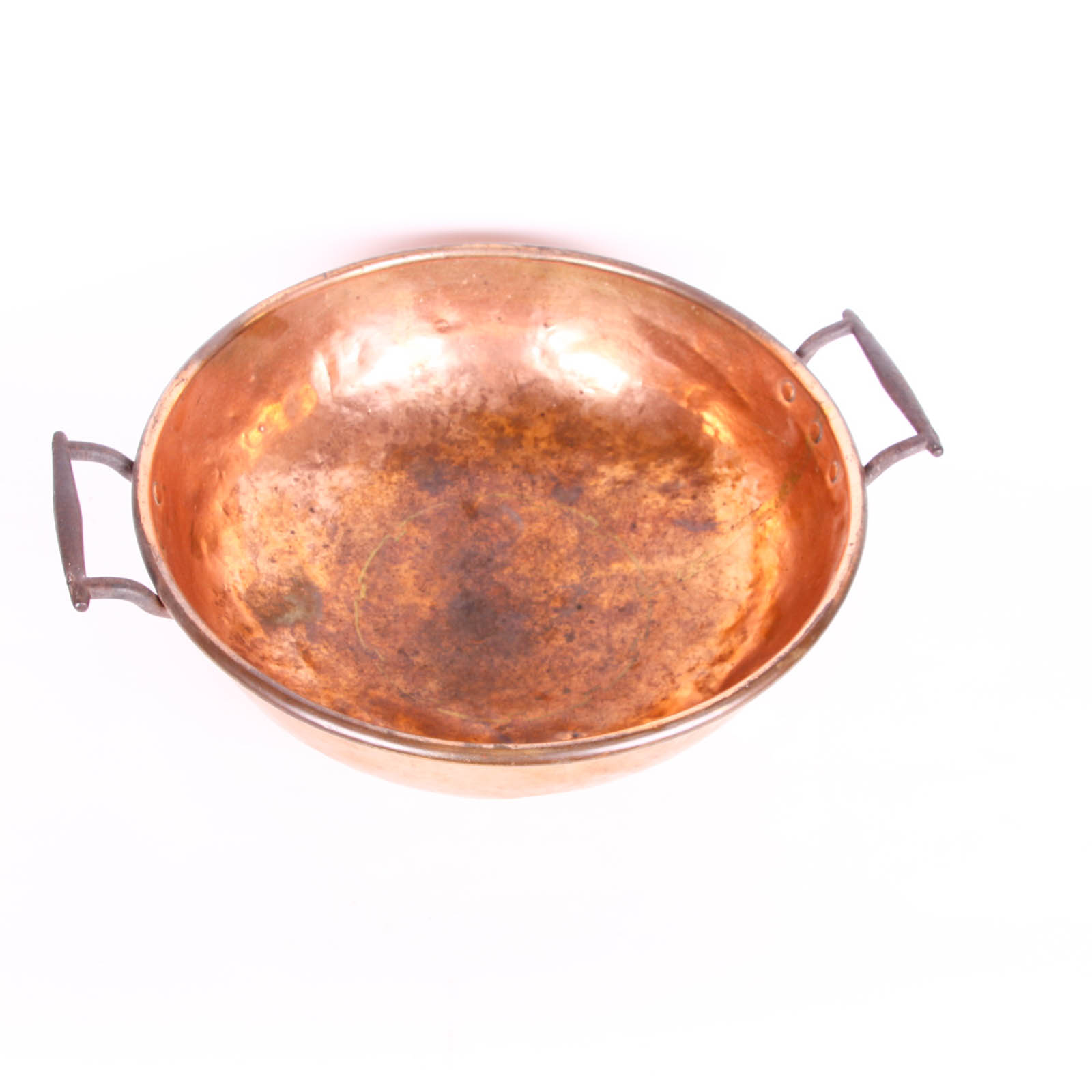 Large Copper Basin with Iron Handles