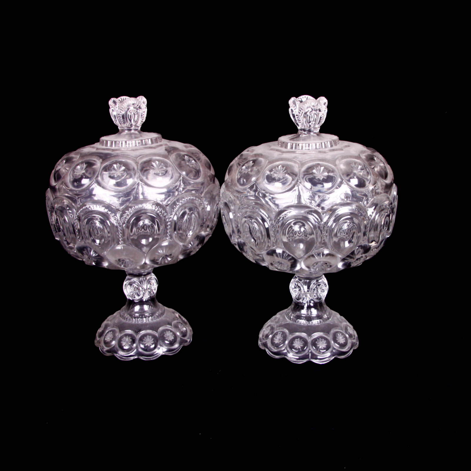 Moon and Star Clear Depression Glass Pedestal Containers