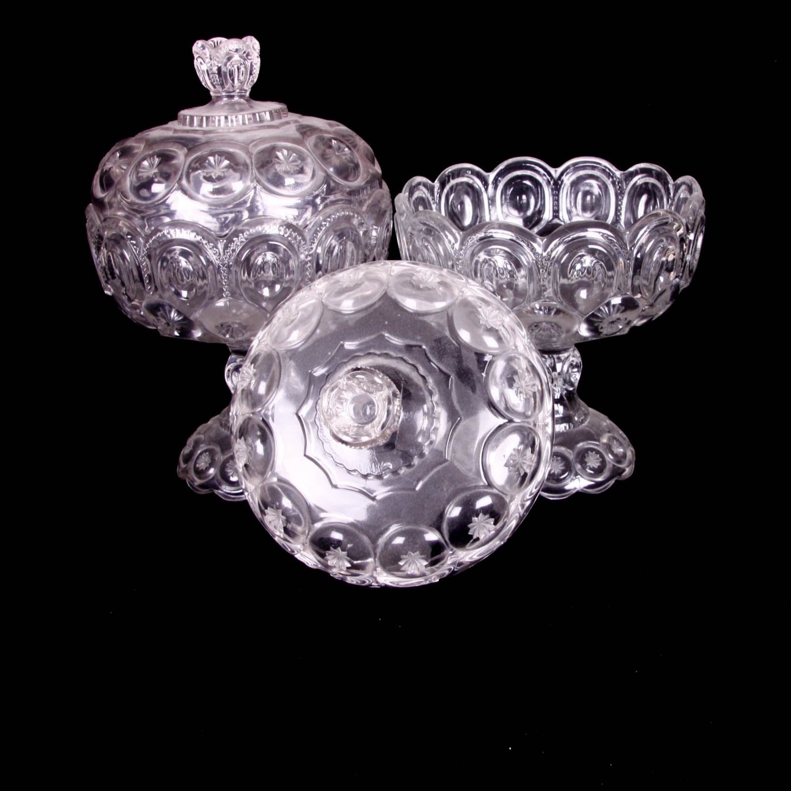 Moon and Star Clear Depression Glass Pedestal Containers