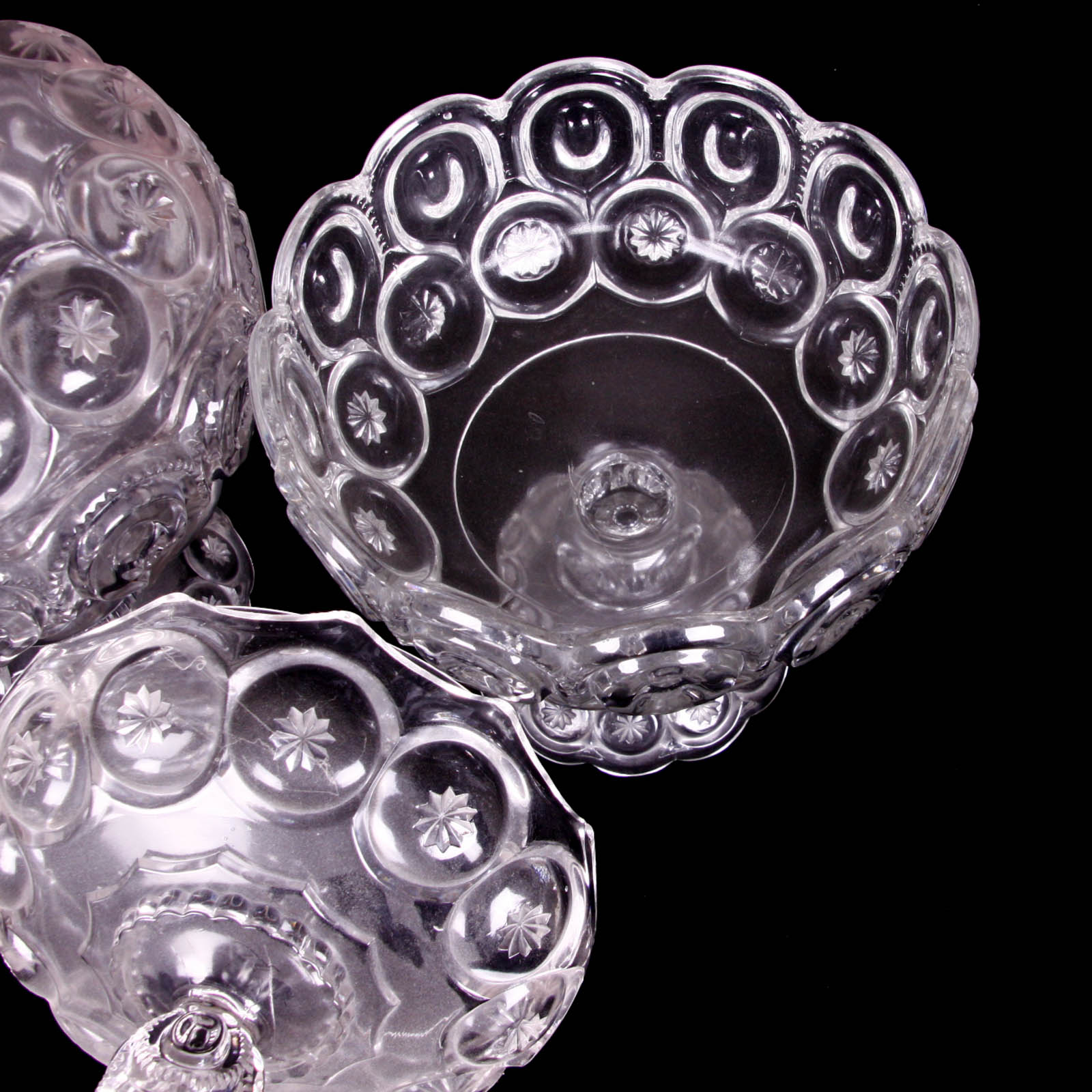 Moon and Star Clear Depression Glass Pedestal Containers