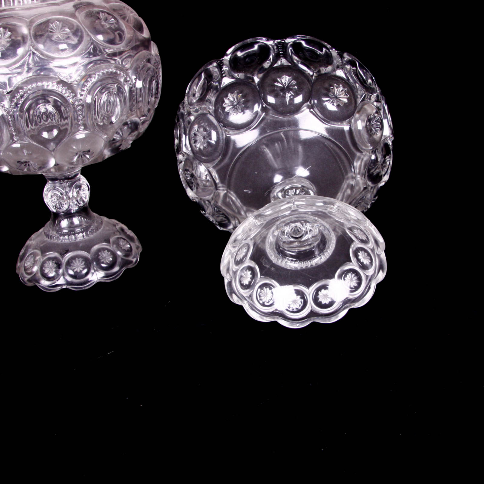 Moon and Star Clear Depression Glass Pedestal Containers