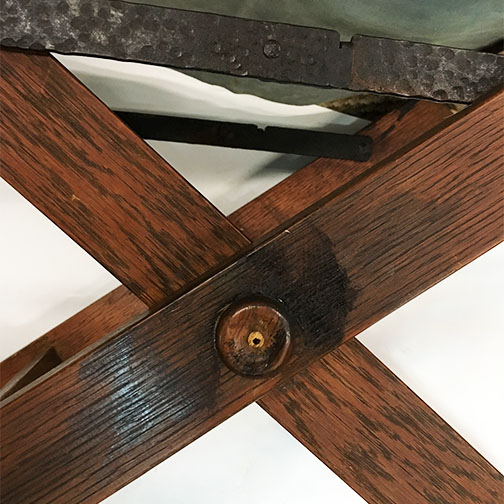 Antique Campaign War Chair with Cowhide Seat and Back