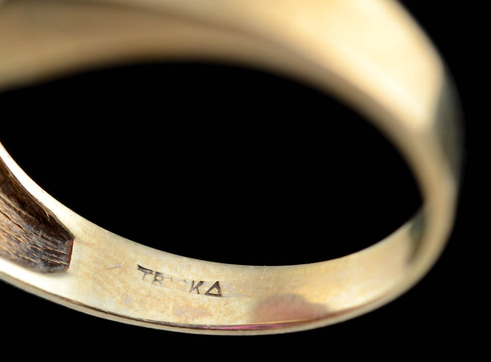 Men's Vintage 10K Yellow Gold Synthetic Corundum and Diamond Masonic Ring