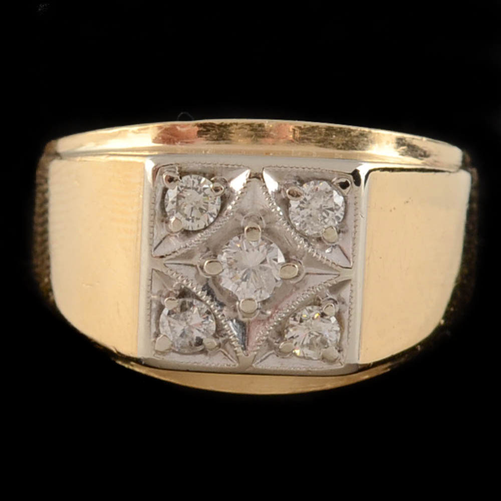 Men's Vintage 14K Two Tone Gold Diamond Band