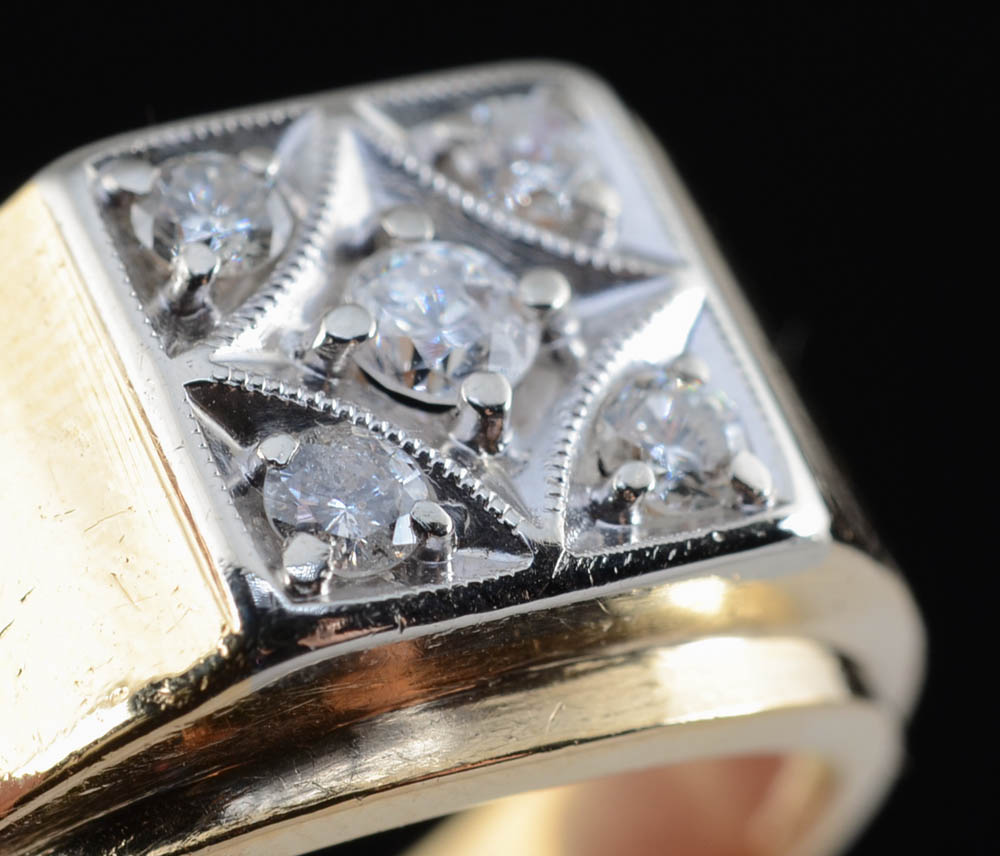 Men's Vintage 14K Two Tone Gold Diamond Band