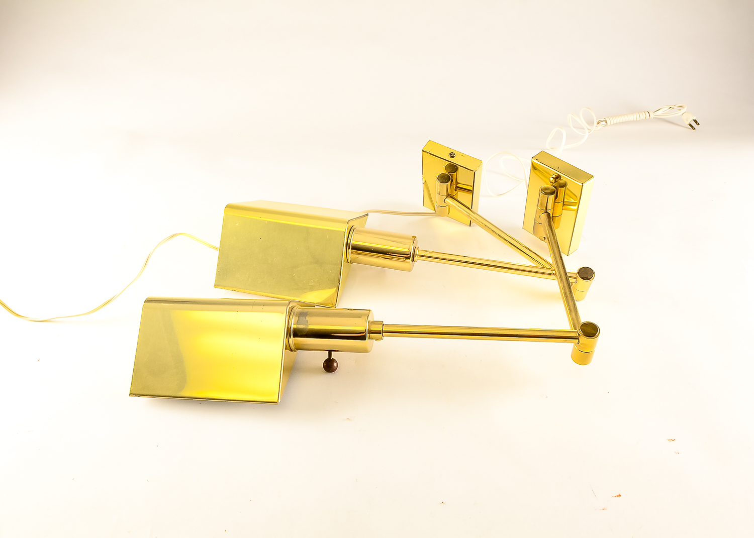 Matching Pair of Brass Swing-Arm Lamps