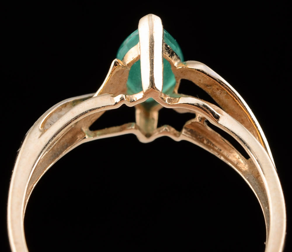 10K Synthetic Emerald Openwork Ring with Diamond Accents