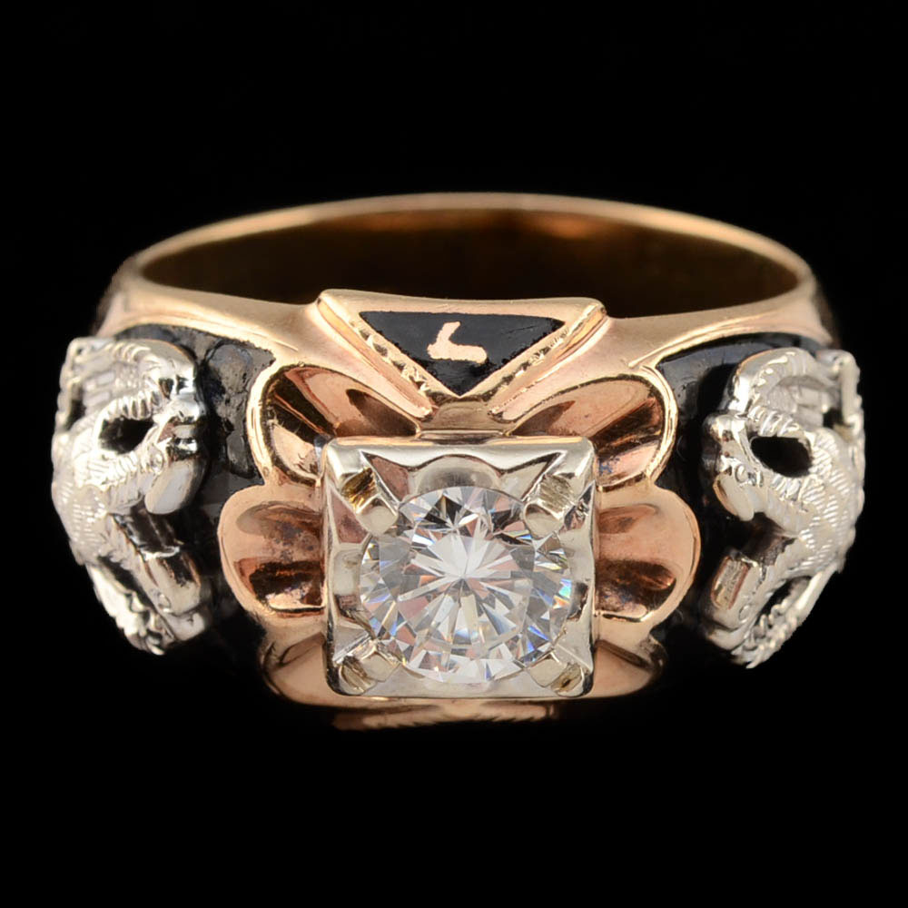 Vintage 10K-14K Two Tone Gold Enameled Band with Cubic Zirconium Stone