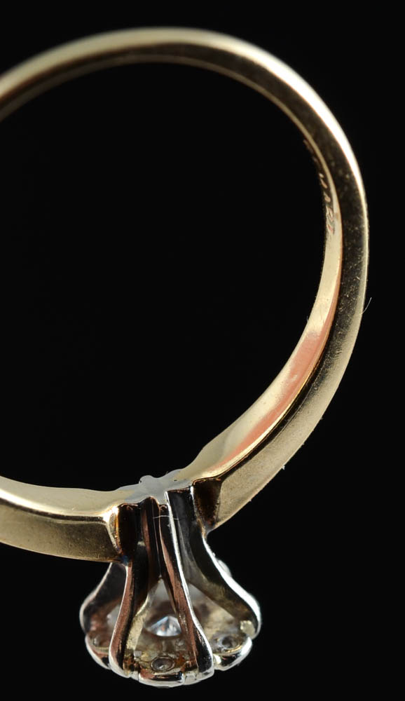 14K Yellow Gold, Cubic Zirconium, and Diamond Cluster Ring