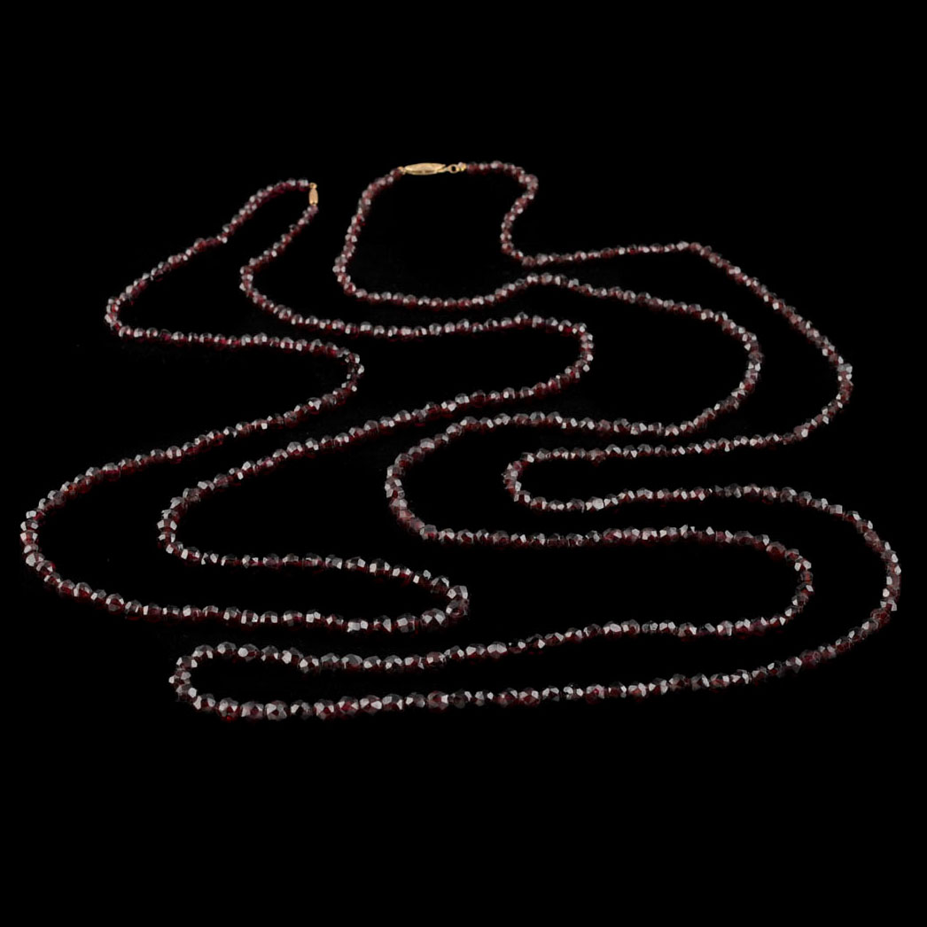 Victorian 56" Garnet Beaded Necklace with 14K Yellow Gold Clasp and 35" Garnet Beaded Necklace with Gold Filled Clasp
