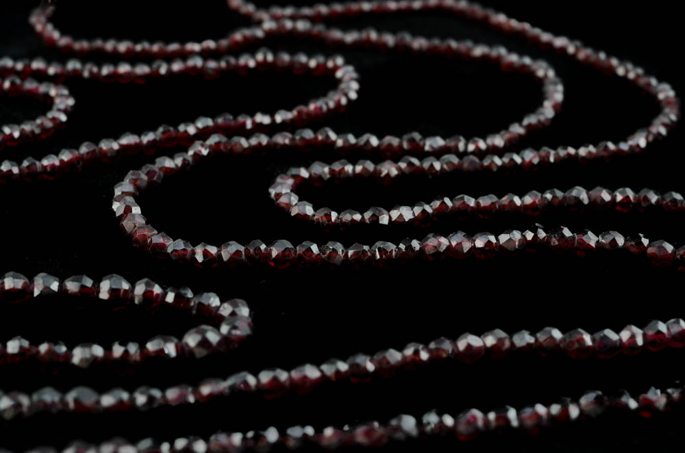 Victorian 56" Garnet Beaded Necklace with 14K Yellow Gold Clasp and 35" Garnet Beaded Necklace with Gold Filled Clasp