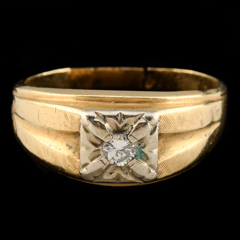 Men's Vintage 14K Yellow Gold Diamond Band