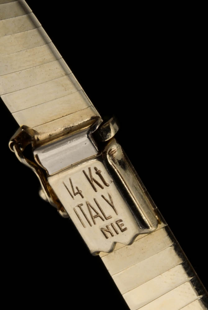 14K Yellow Gold and Diamond Knife Edge Omega Chain Necklace