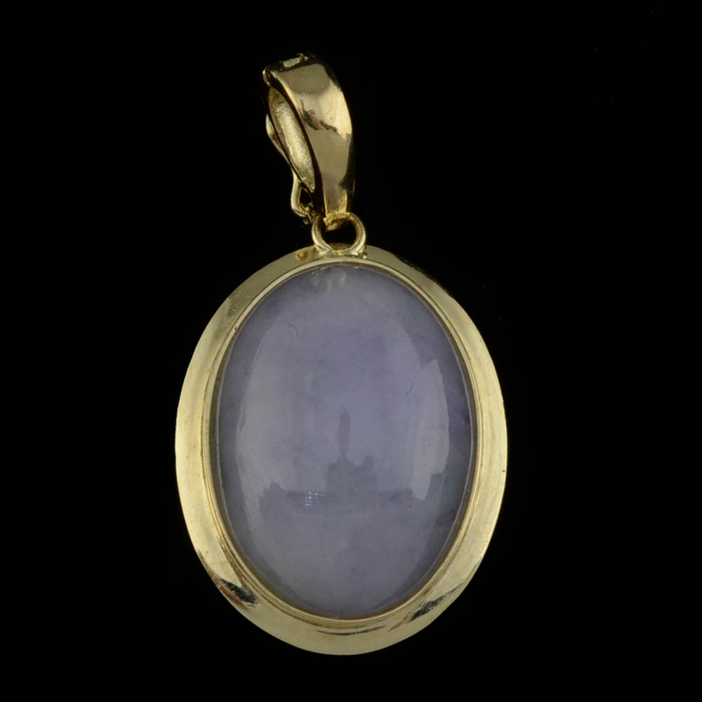14K Yellow Gold Lavender Jadeite Dangle Pendant
