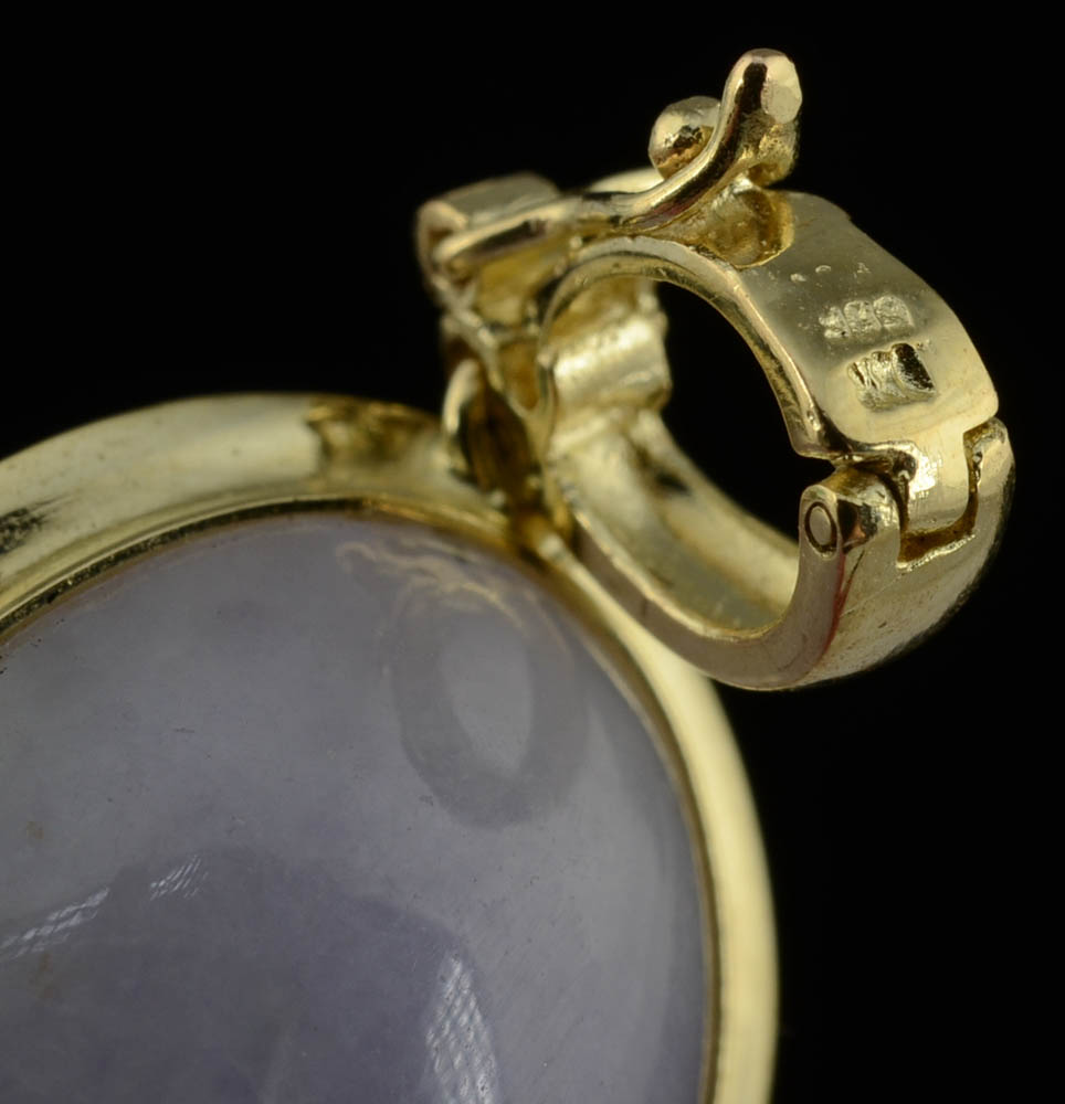 14K Yellow Gold Lavender Jadeite Dangle Pendant