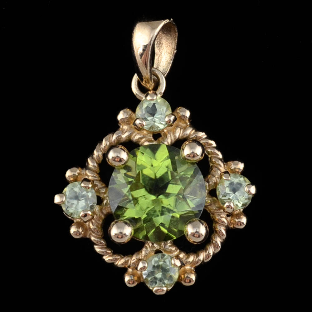 14K Yellow Gold Peridot Openwork Dangle Pendant
