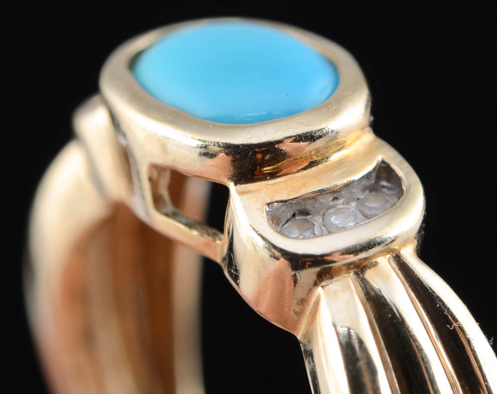 10K Yellow Gold Turquoise and Diamond Ring