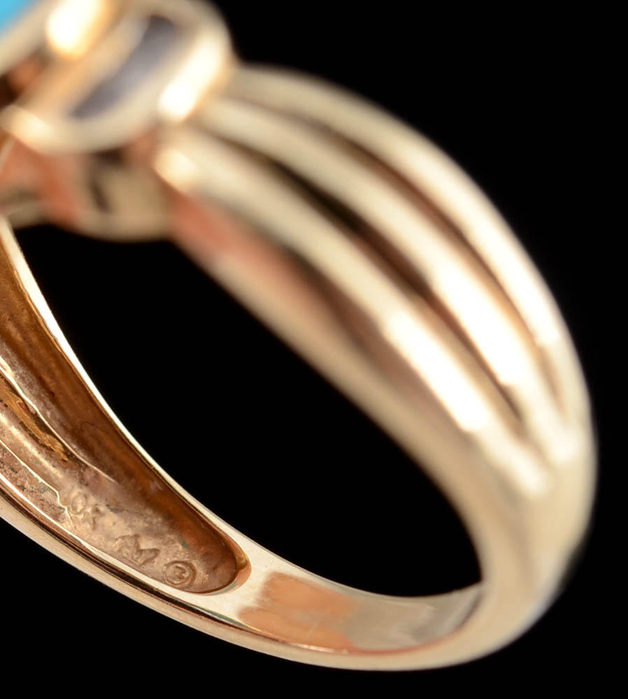 10K Yellow Gold Turquoise and Diamond Ring