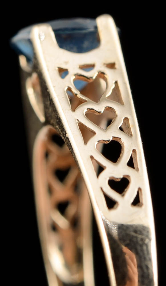 10K Yellow Gold London Blue Topaz Ring with Openwork Heart Shape Design