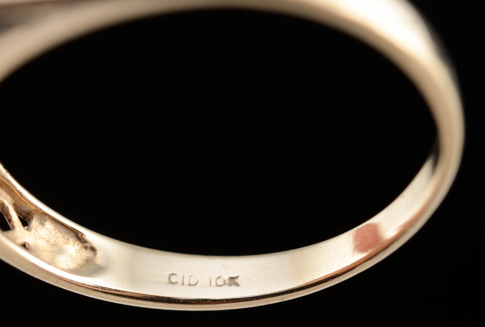 10K Yellow Gold London Blue Topaz Ring with Openwork Heart Shape Design