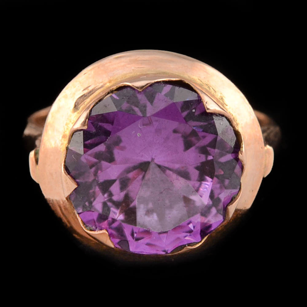 10K Rose Gold Synthetic Color Change Sapphire Ring