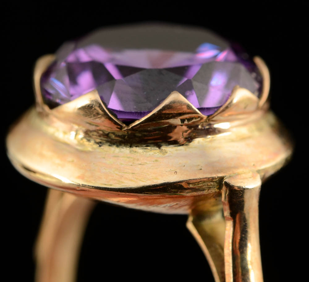 10K Rose Gold Synthetic Color Change Sapphire Ring