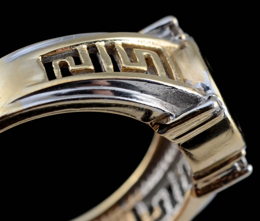 10K Two Tone Gold Black Onyx and Diamond Ring