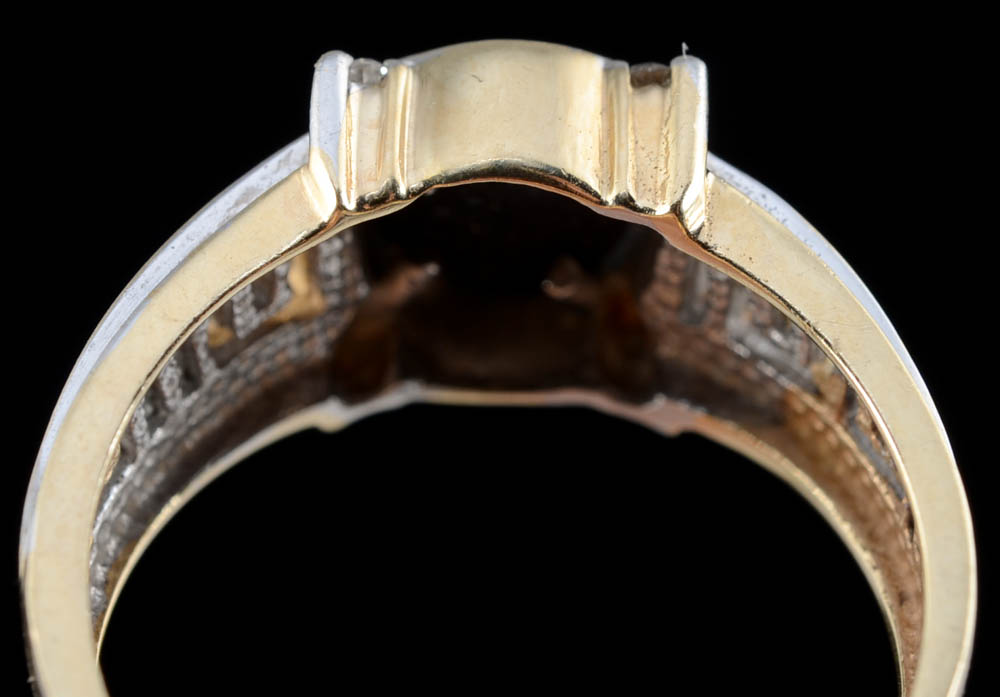 10K Two Tone Gold Black Onyx and Diamond Ring