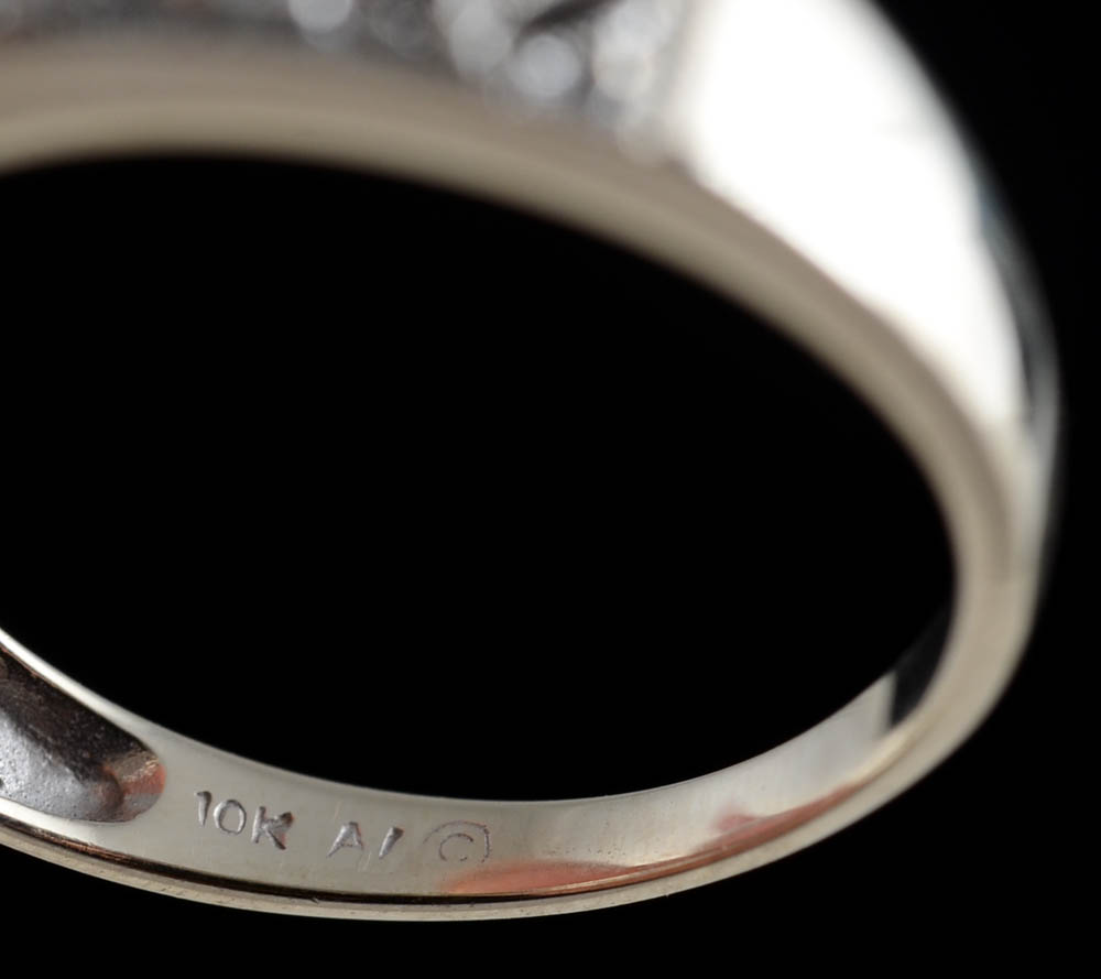 10K White Gold Cultured Pearl and Diamond Openwork Ring