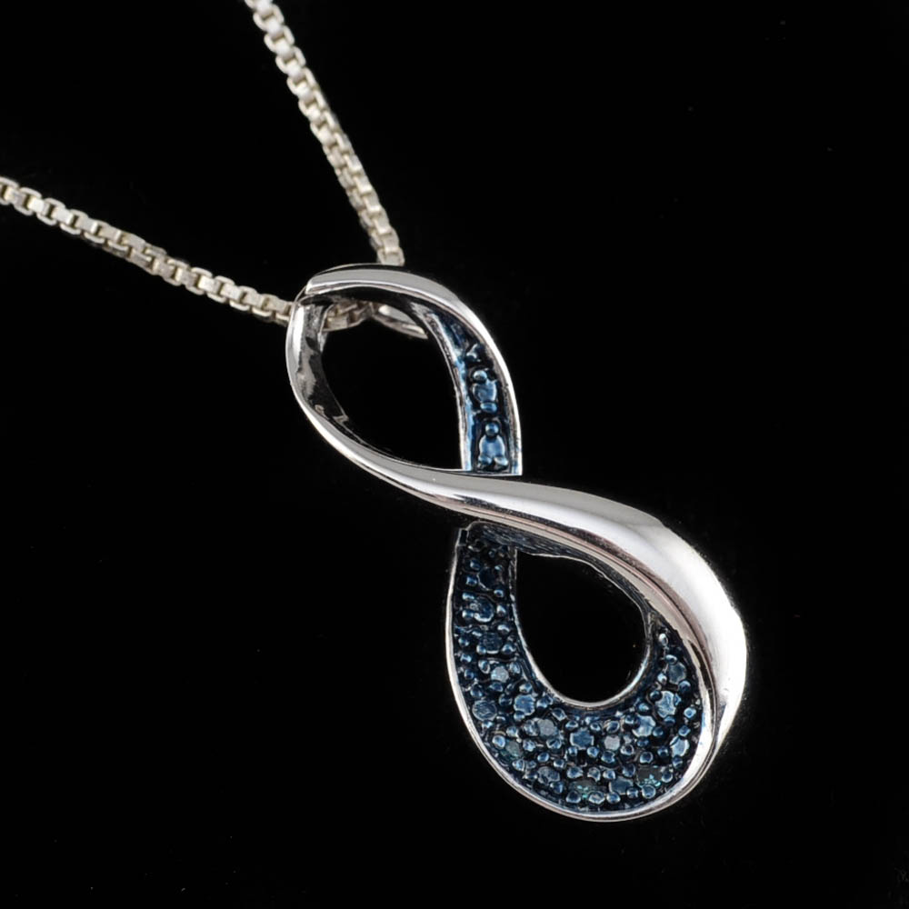 Sterling Silver Chain with Blue Diamond Openwork Pendant