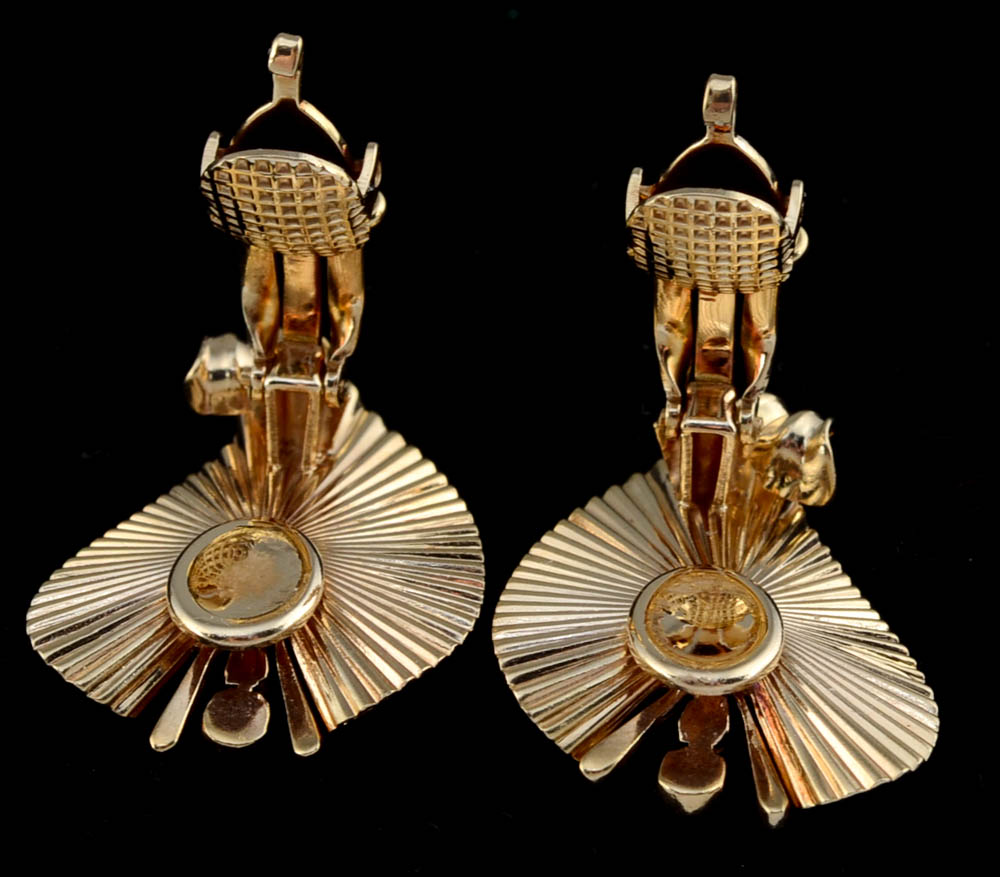 Mid-Century 14K Yellow Gold Fluted Clip-On Earrings