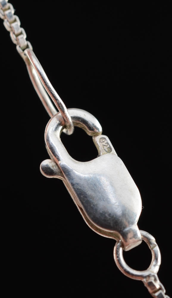 Sterling Silver Chain with Blue Diamond Openwork Pendant