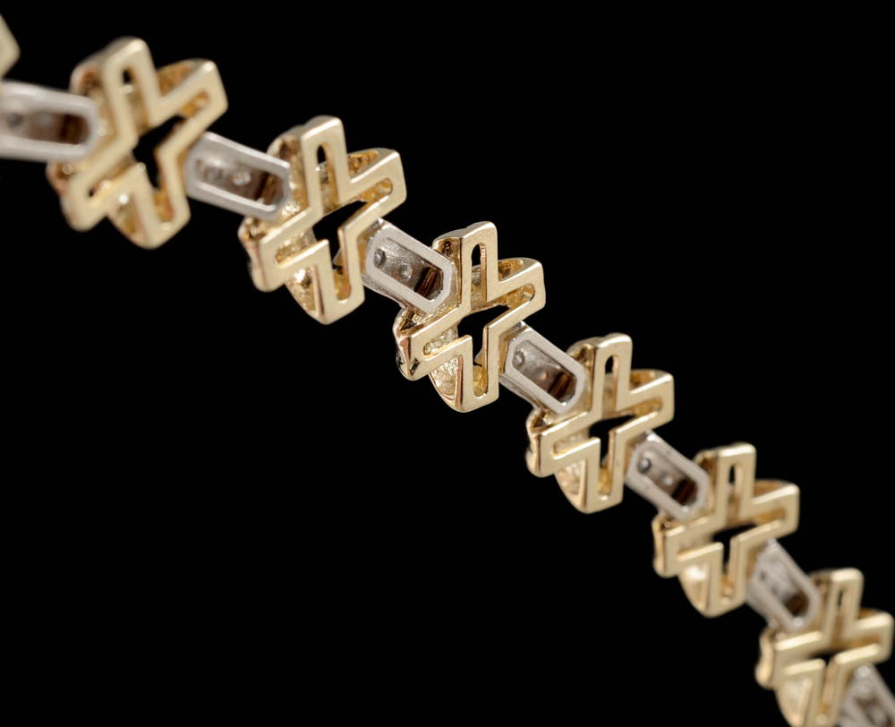 14K Two Tone Gold and Diamond X-Link Bracelet