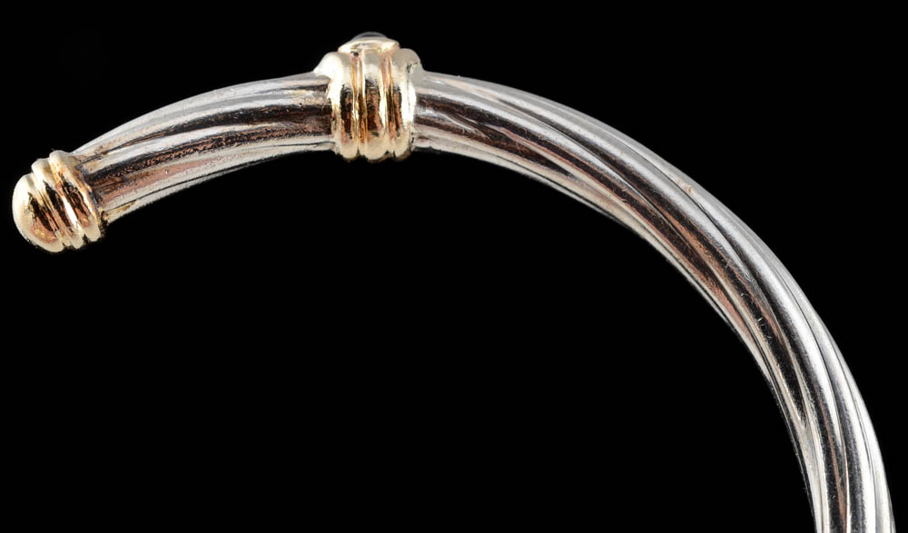 Sterling Silver, 14K Yellow Gold and Garnet Cuff, Earrings, and Ring Set