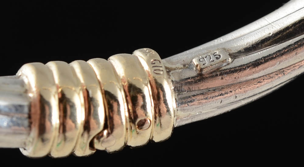 Sterling Silver, 14K Yellow Gold and Garnet Cuff, Earrings, and Ring Set