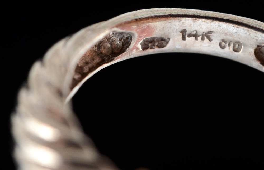 Sterling Silver, 14K Yellow Gold and Garnet Cuff, Earrings, and Ring Set