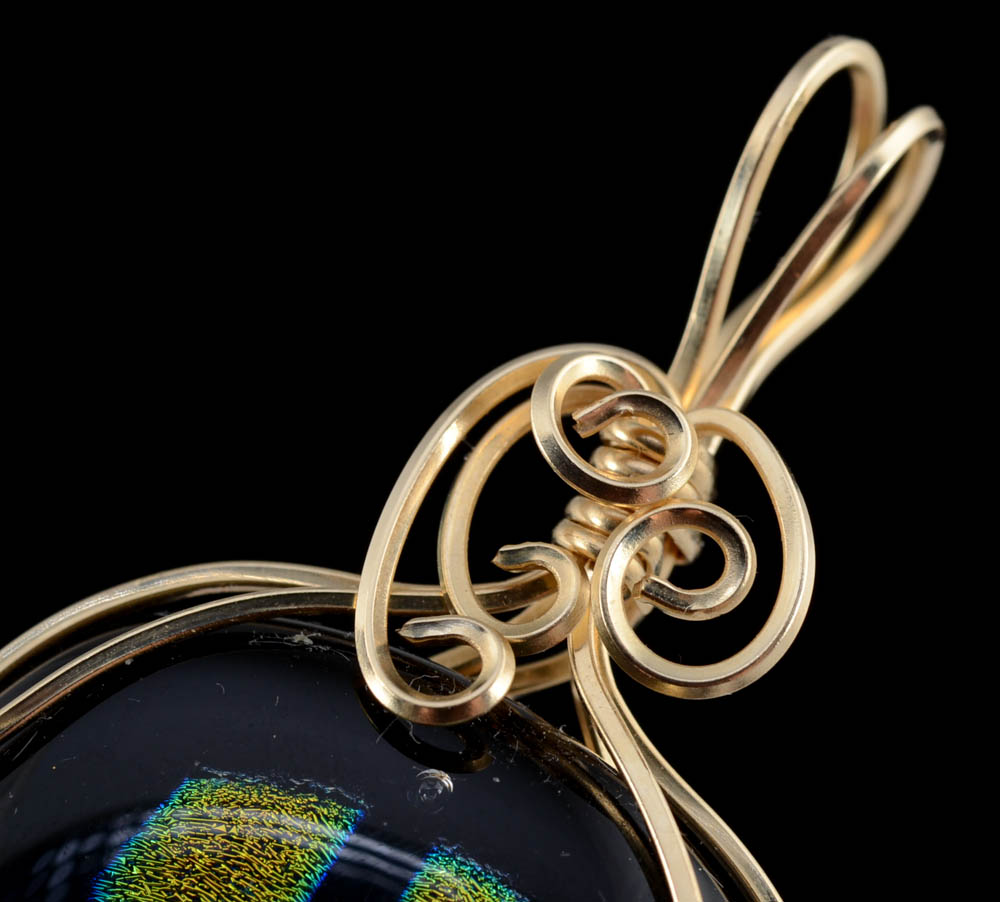 Handmade Gold Filled Wirework Dichroic Art Glass Pendant