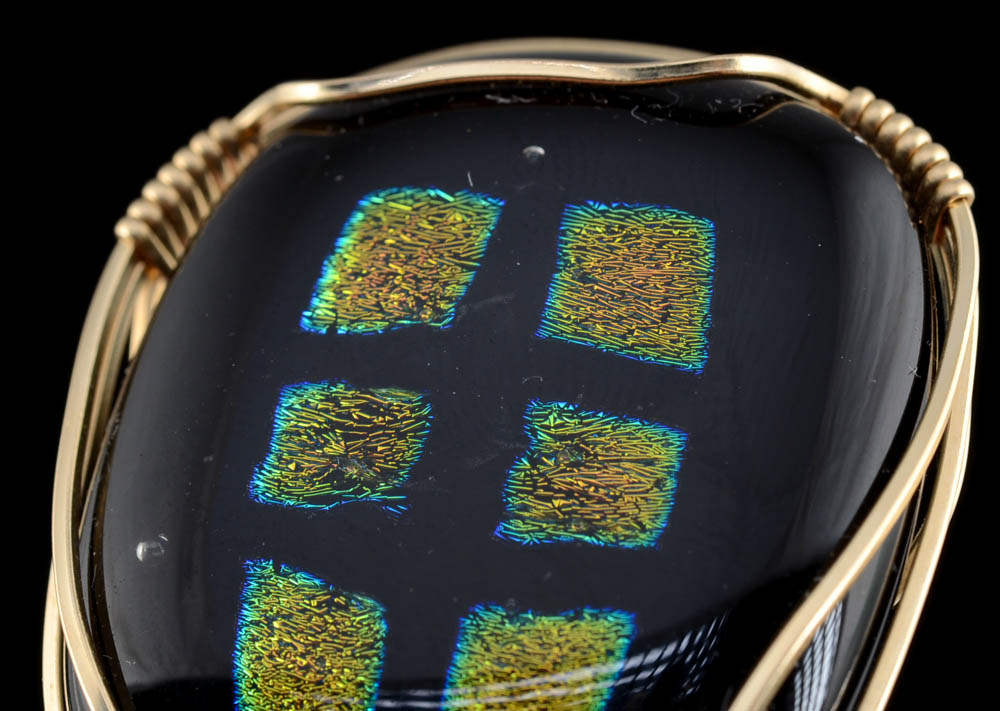 Handmade Gold Filled Wirework Dichroic Art Glass Pendant