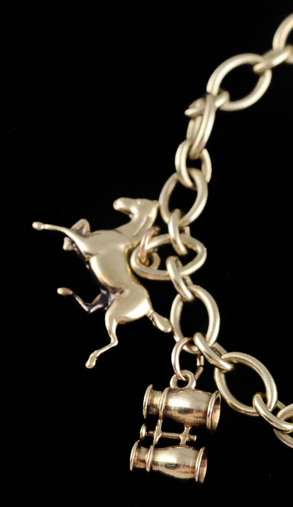 Vintage 14K Yellow Gold Charm Link Bracelet with Nine 14K Charms