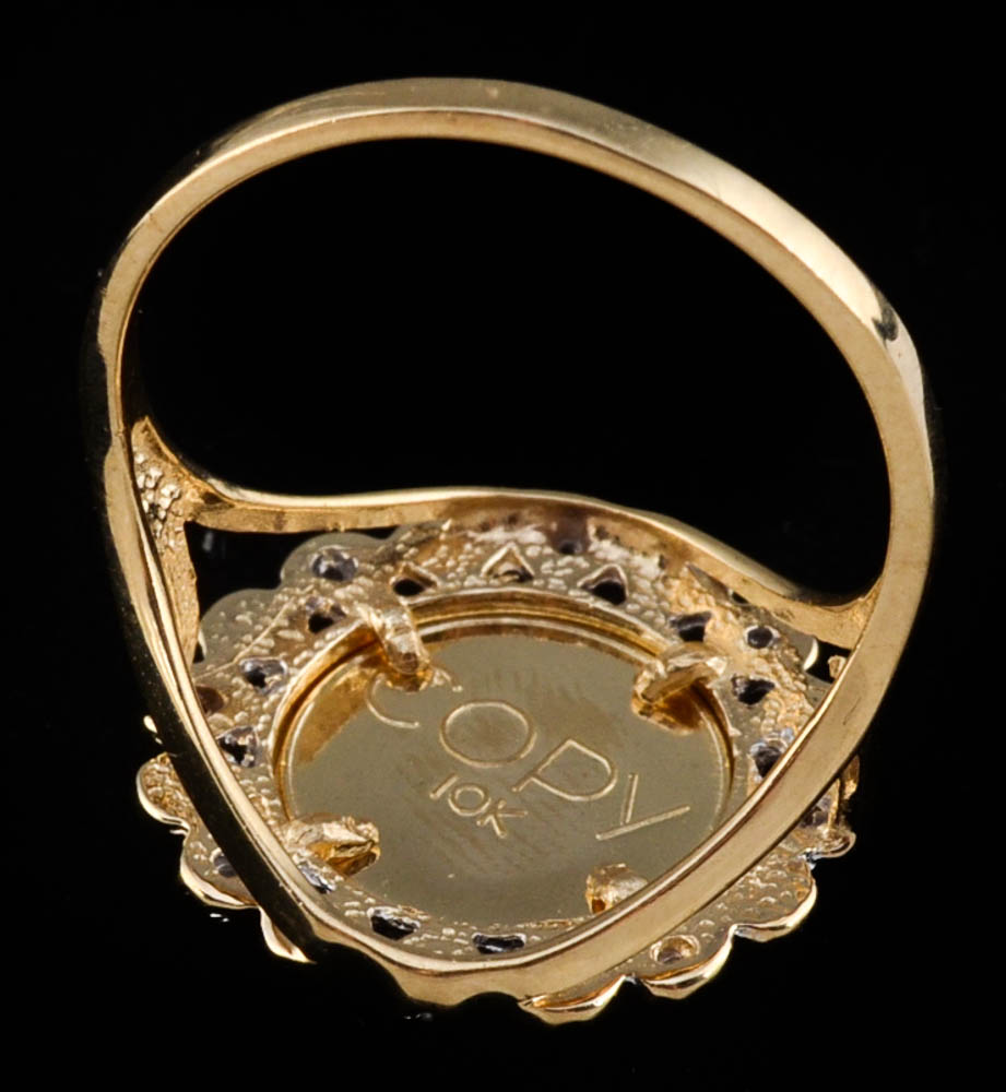 10K Yellow Gold Diamond Ring with a 10K Yellow Gold Chinese Panda Coin Style Design